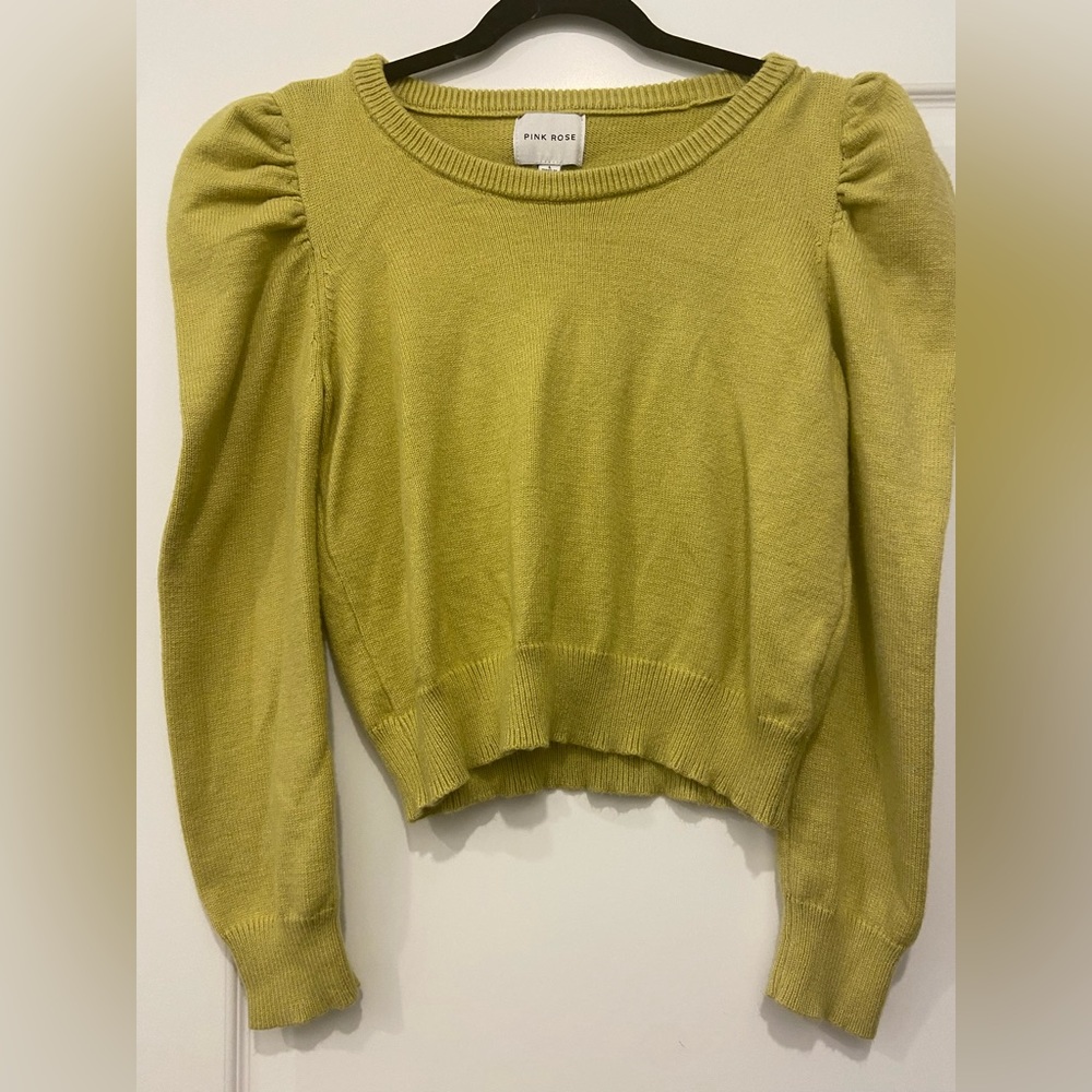 Pink Rose Puff Sleeve Sweater L